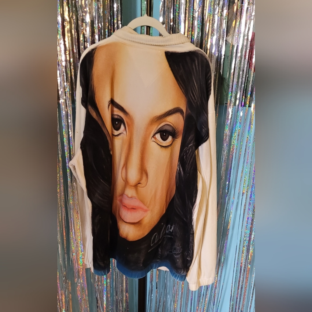 VINTAGE 90's Champs velour full zip track jacket hand painted Aliyah portrait